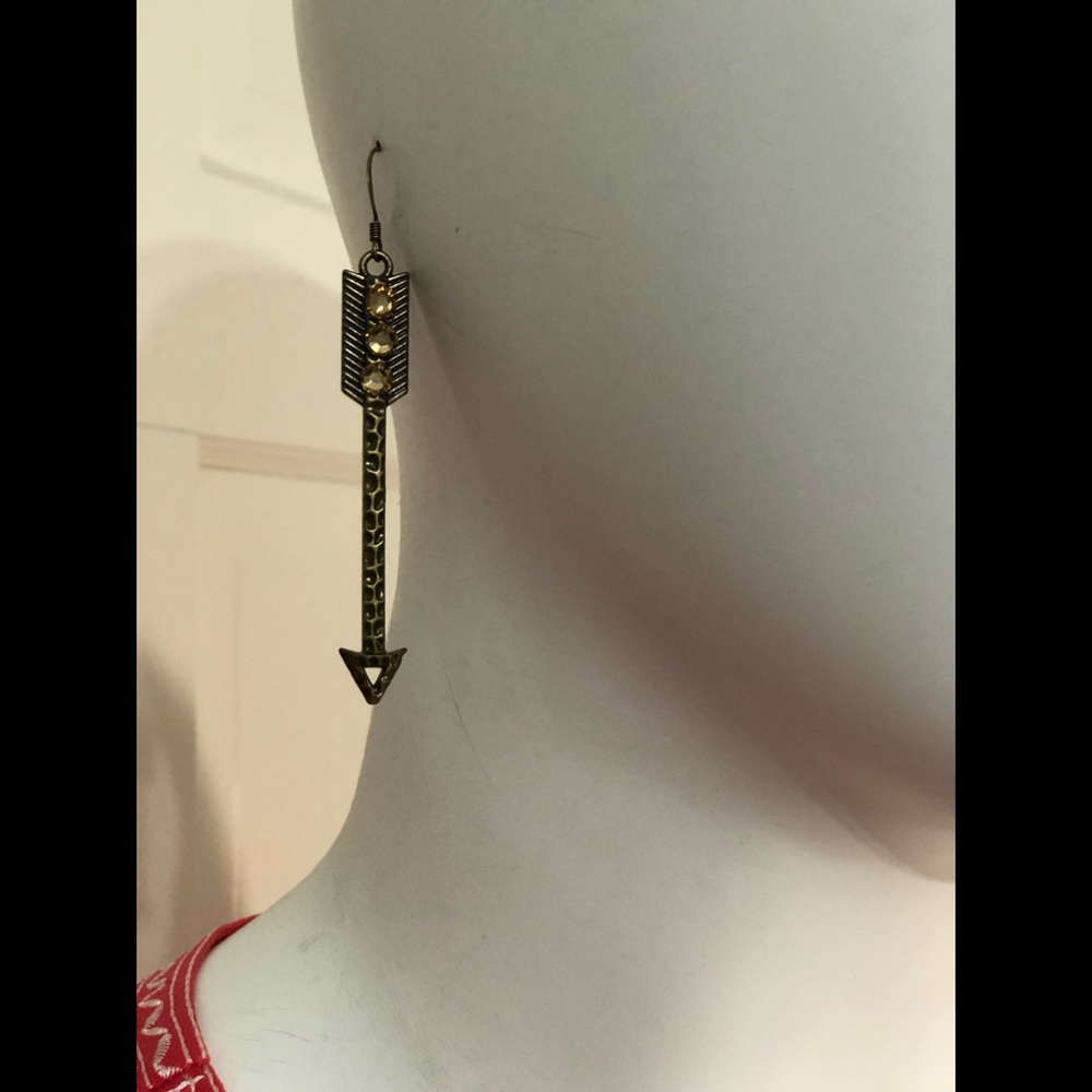 LONG ARROW RHINESTONE BRASS  DUSTER EARRINGS